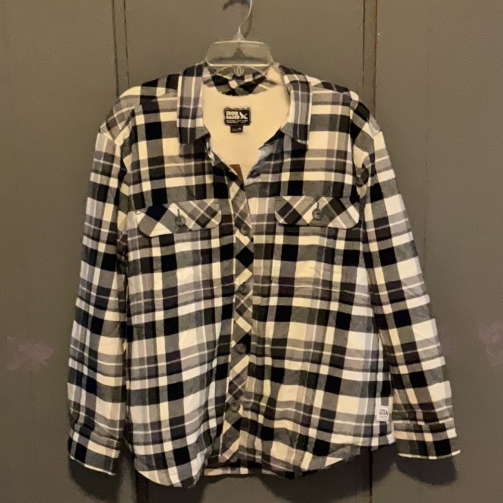 Black and White Plaid Button-Up Shirt Sherpa lined Eddie Bauer